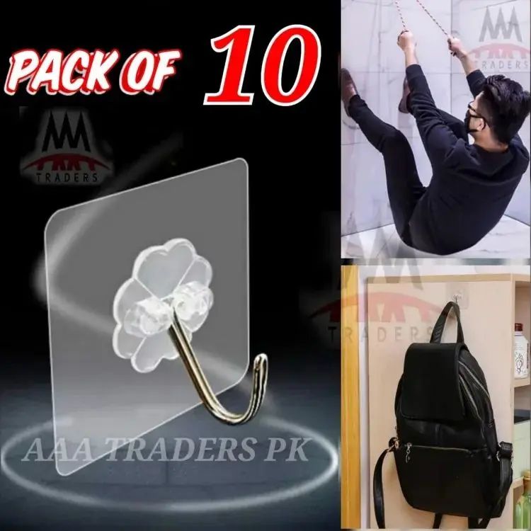 pack of 10Pcs Adhesive Suction Cup Hooks stick hook Heavy Duty Sticky Wall & Ceiling & Door Nail